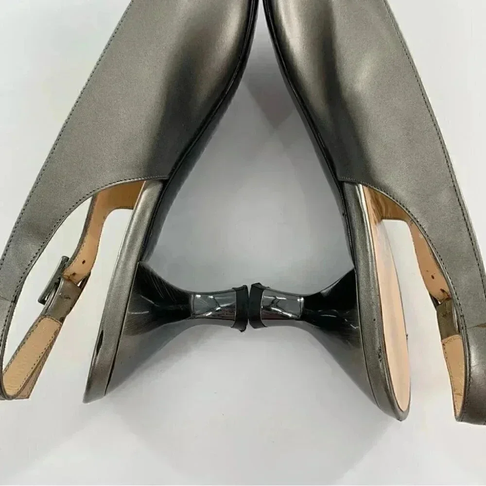 Salvatore Ferragamo collection heels 8.5 pewter leather vintage 90s party
